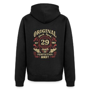 Original Lebende Legende Seit Über 29 Jahren - Unisex Premium Bio Zip Hoodie - Schwarz - Hinten - Nico (187cm)