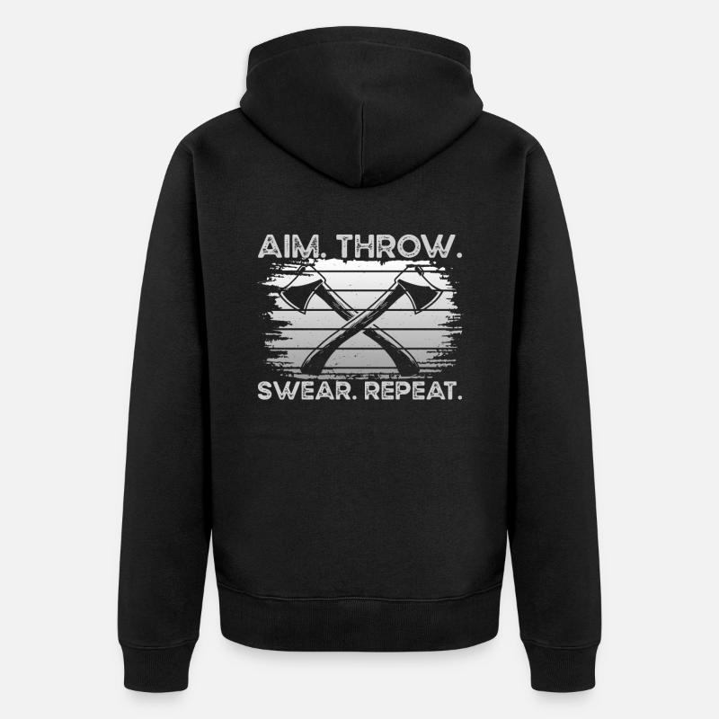Aim Throw Swear Repeat - Unisex Premium Organic Zip Hoodie - black