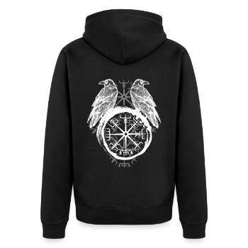 Raben Valhalla Wikinger Vegvisir Rabe - Unisex Premium Bio Zip Hoodie - Schwarz - Hinten - Nico (187cm)