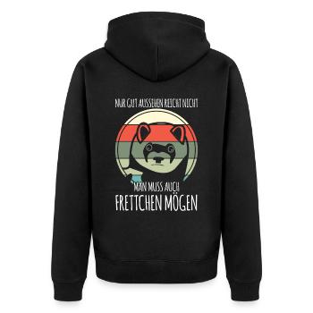 Frettchen - Unisex Premium Bio Zip Hoodie - Schwarz - Hinten - Nico (187cm)