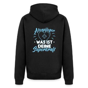 Altenpfleger Altenpflege Pfleger Vater Pflege - Unisex Premium Bio Zip Hoodie - Schwarz - Hinten - Nico (187cm)