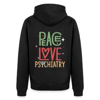 Psychiatrist Peace Love Psychiatry - Unisex Premium Organic Zip Hoodie - black - Back - Nico (187cm)