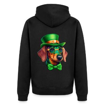 St. Patricks Day Dackel Wiener Hund Kleeblatt - Unisex Premium Bio Zip Hoodie - Schwarz - Hinten - Nico (187cm)