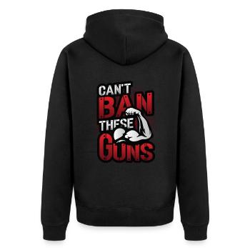 Can't Ban These Guns, Bizeps, Muscle, Bodybuilding - Unisex Premium Bio Zip Hoodie - Schwarz - Hinten - Nico (187cm)