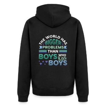 Größere Probleme Als Jungs, Die Jungs Küssen - Unisex Premium Bio Zip Hoodie - Schwarz - Hinten - Nico (187cm)