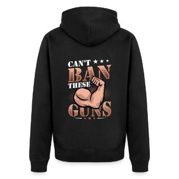 Can't Ban These Guns, Bizeps, Muscle, Bodybuilding - Unisex Premium Bio Zip Hoodie - Schwarz - Hinten - Nico (187cm)