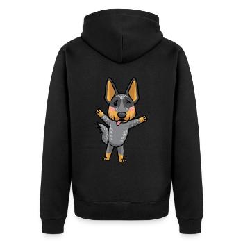 Australian Cattle Hund Blue Heeler Kawaii Emoticon - Unisex Premium Bio Zip Hoodie - Schwarz - Hinten - Nico (187cm)