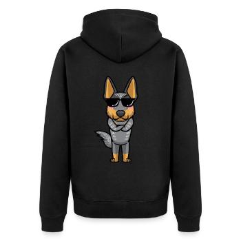 Australian Cattle Hund Blue Heeler Kawaii Emoticon - Unisex Premium Bio Zip Hoodie - Schwarz - Hinten - Nico (187cm)
