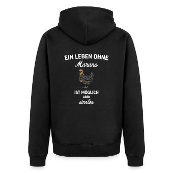 Maran Huhn I Henne Ei Hahn Motiv für Hühnerhalter - Unisex Premium Bio Zip Hoodie - Schwarz - Hinten - Nico (187cm)