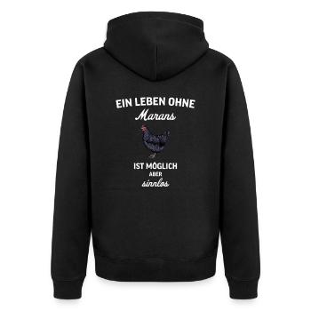 Maran Huhn I Henne Ei Hahn Motiv für Hühnerhalter - Unisex Premium Bio Zip Hoodie - Schwarz - Hinten - Nico (187cm)