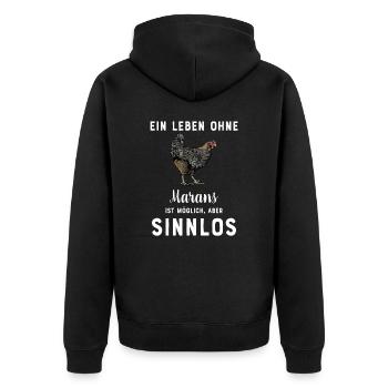 Maran Huhn I Henne Ei Hahn Motiv für Hühnerhalter - Unisex Premium Bio Zip Hoodie - Schwarz - Hinten - Nico (187cm)