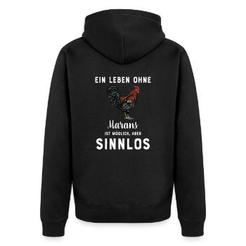 Maran Huhn I Henne Ei Hahn Motiv für Hühnerhalter - Unisex Premium Bio Zip Hoodie - Schwarz - Hinten - Nico (187cm)