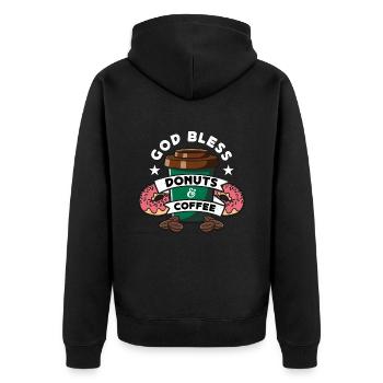 Coffee & Doughnuts God Bless Donuts & Breakfasts - Unisex Premium Organic Zip Hoodie - black - Back - Nico (187cm)
