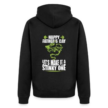 Alles Gute zum Vatertag - Vatertag Furz - Stinkend - Unisex Premium Bio Zip Hoodie - Schwarz - Hinten - Nico (187cm)