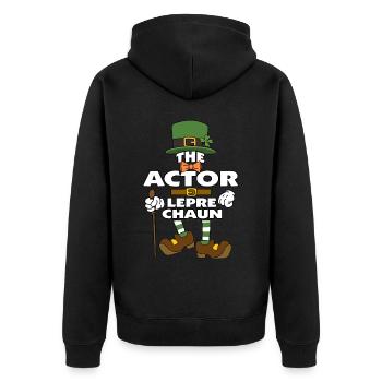 The Actor Leprechaun St Patrick's Day - Unisex Premium Bio Zip Hoodie - Schwarz - Hinten - Nico (187cm)