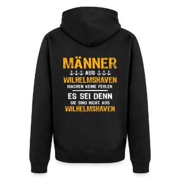 Wilhelmshaven Mann Wilhelmshavener Männer - Unisex Premium Bio Zip Hoodie - Schwarz - Hinten - Nico (187cm)