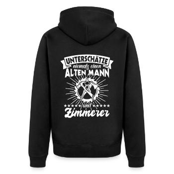 Zimmermann Zimmerer - Unisex Premium Bio Zip Hoodie - Schwarz - Hinten - Nico (187cm)