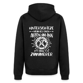 Zimmermann Zimmerer - Unisex Premium Bio Zip Hoodie - Schwarz - Hinten - Nico (187cm)