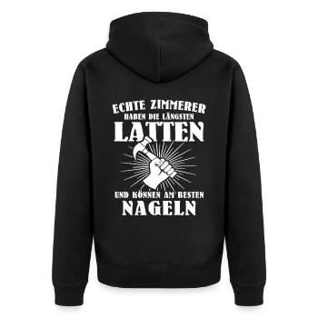 Zimmermann Zimmerer - Unisex Premium Bio Zip Hoodie - Schwarz - Hinten - Nico (187cm)