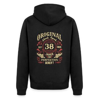Original Lebende Legende Seit Über 38 Jahren - Unisex Premium Bio Zip Hoodie - Schwarz - Hinten - Nico (187cm)