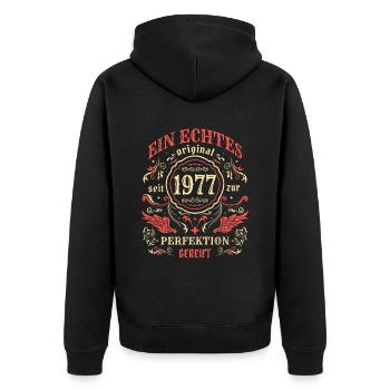 1977 Ein echtes Original seit 1977 - Unisex Premium Bio Zip Hoodie - Schwarz - Hinten - Nico (187cm)