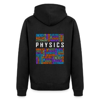Physics - Words - Unisex Premium Organic Zip Hoodie - black - Back - Nico (187cm)