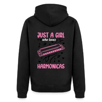 Just a girl who loves the harmonica Mundh - Unisex Premium Organic Zip Hoodie - black - Back - Nico (187cm)