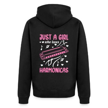 Just a girl who loves the harmonica Mundh - Unisex Premium Organic Zip Hoodie - black - Back - Nico (187cm)