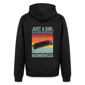 Just A Girl Who Loves Harmonicas Harmonicist Retro - Unisex Premium Bio Zip Hoodie - Schwarz - Hinten - Nico (187cm)