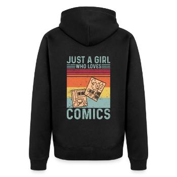 Nur ein Mädchen, das Comics liebt Retro - Unisex Premium Bio Zip Hoodie - Schwarz - Hinten - Nico (187cm)