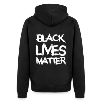 Schwarz lebt Materie im Pinselstil - Unisex Premium Bio Zip Hoodie - Schwarz - Hinten - Nico (187cm)
