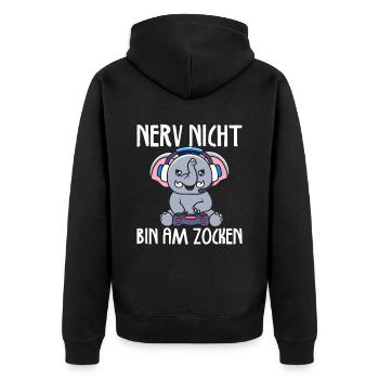 Nerv nicht bin am zocken Gamer Elefant - Unisex Premium Bio Zip Hoodie - Schwarz - Hinten - Nico (187cm)