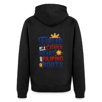 Katholisches Herz Und Philippinische Wurzeln - Unisex Premium Bio Zip Hoodie - Schwarz - Hinten - Nico (187cm)