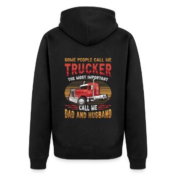 Trucker, Husband, Truck Driver, Dad - Unisex Premium Bio Zip Hoodie - Schwarz - Hinten - Nico (187cm)
