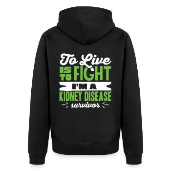 Bewusstsein Für Nierenerkrankungen, Niere - Unisex Premium Bio Zip Hoodie - Schwarz - Hinten - Nico (187cm)