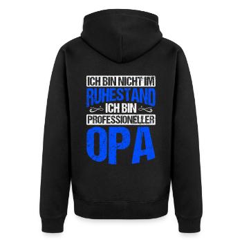 Ich bin nicht im Ruhestand ich bin professioneller - Unisex Premium Bio Zip Hoodie - Schwarz - Hinten - Nico (187cm)