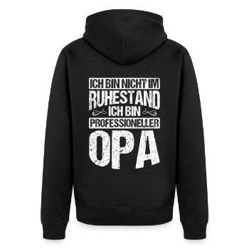 Ich bin nicht im Ruhestand ich bin professioneller - Unisex Premium Bio Zip Hoodie - Schwarz - Hinten - Nico (187cm)