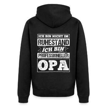 Ich bin nicht im Ruhestand ich bin professioneller - Unisex Premium Bio Zip Hoodie - Schwarz - Hinten - Nico (187cm)