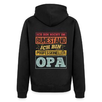 Ich bin nicht im Ruhestand ich bin professioneller - Unisex Premium Bio Zip Hoodie - Schwarz - Hinten - Nico (187cm)