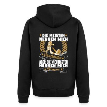 Verkäufer Vatertag Einzelhandel Einzelhändler Papa - Unisex Premium Bio Zip Hoodie - Schwarz - Hinten - Nico (187cm)