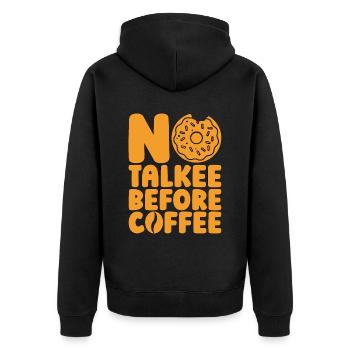 Café et beignets Pas de bavardage avant les beignets au café - Veste à capuche bio Premium Unisexe - noir - Dos - Nico (187cm)