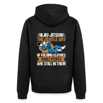 The Gentle Art Of Folding Clothes Funny Jiu Jitsu - Unisex Premium Bio Zip Hoodie - Schwarz - Hinten - Nico (187cm)