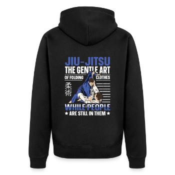 The Gentle Art Of Folding Clothes Funny Jiu Jitsu - Unisex Premium Bio Zip Hoodie - Schwarz - Hinten - Nico (187cm)