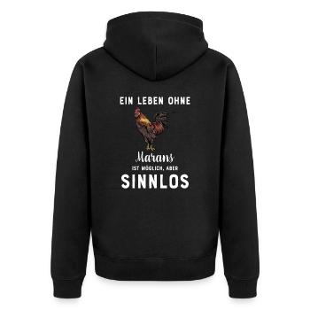 Maran Huhn I Henne Ei Hahn Motiv für Hühnerhalter - Unisex Premium Bio Zip Hoodie - Schwarz - Hinten - Nico (187cm)