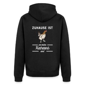 Maran Huhn I Henne Ei Hahn Motiv für Hühnerhalter - Unisex Premium Bio Zip Hoodie - Schwarz - Hinten - Nico (187cm)