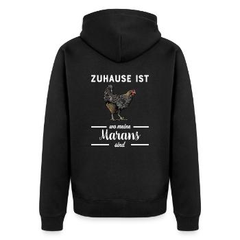 Maran Huhn I Henne Ei Hahn Motiv für Hühnerhalter - Unisex Premium Bio Zip Hoodie - Schwarz - Hinten - Nico (187cm)