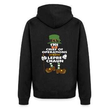 The Chief Of Operations Leprechaun St Patricks Day - Unisex Premium Bio Zip Hoodie - Schwarz - Hinten - Nico (187cm)