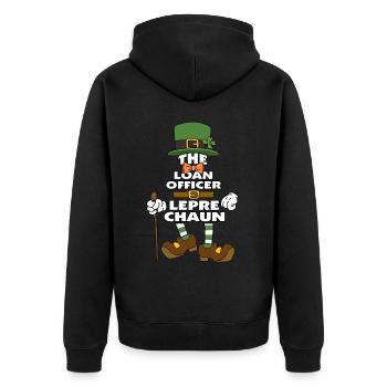 The Loan Officer Leprechaun St Patrick's Day - Unisex Premium Bio Zip Hoodie - Schwarz - Hinten - Nico (187cm)