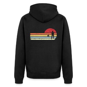 Soleil et lignes rétro - Pêche - - Veste à capuche bio Premium Unisexe - noir - Dos - Nico (187cm)