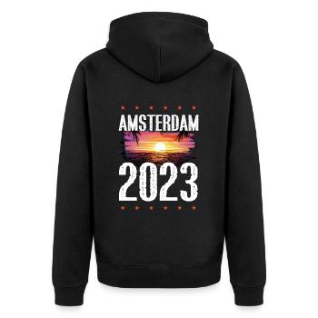 Amsterdam 2023 - Unisex Premium Organic Zip Hoodie - black - Back - Nico (187cm)